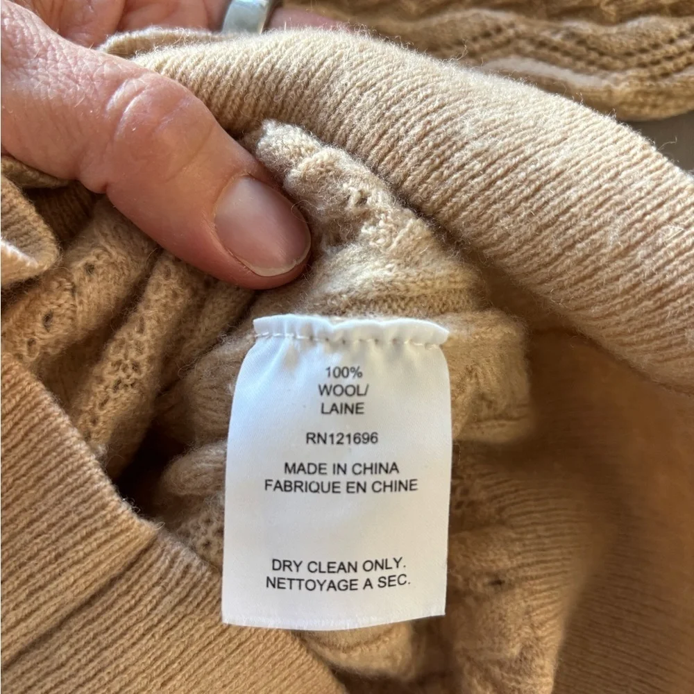 DemyLee X J. Crew Camel Cable Knit Wool Sweater Puff Sleeve Pullover XXS